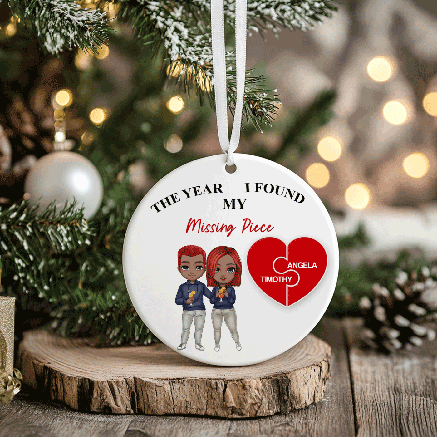 Personalized Christmas Couple Ceramic Ornament - The Year I Found My Missing Piece